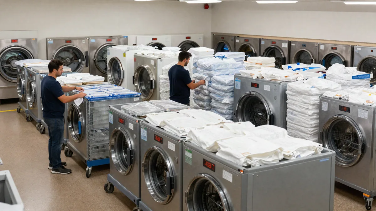 Commercial laundry facility illustrating Holiday Banquet Catering Linen Booking Capacity